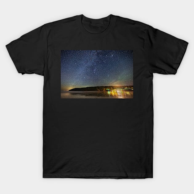 Oxwich Bay on Gower at Night T-Shirt by dasantillo